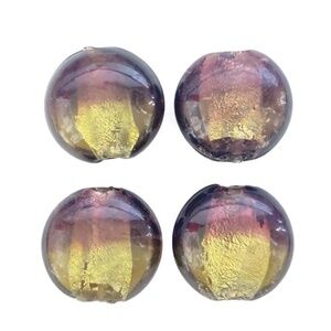 As Low As $2 Amethyst & Light Olive S/L Lampwork Lentil Beads (4)